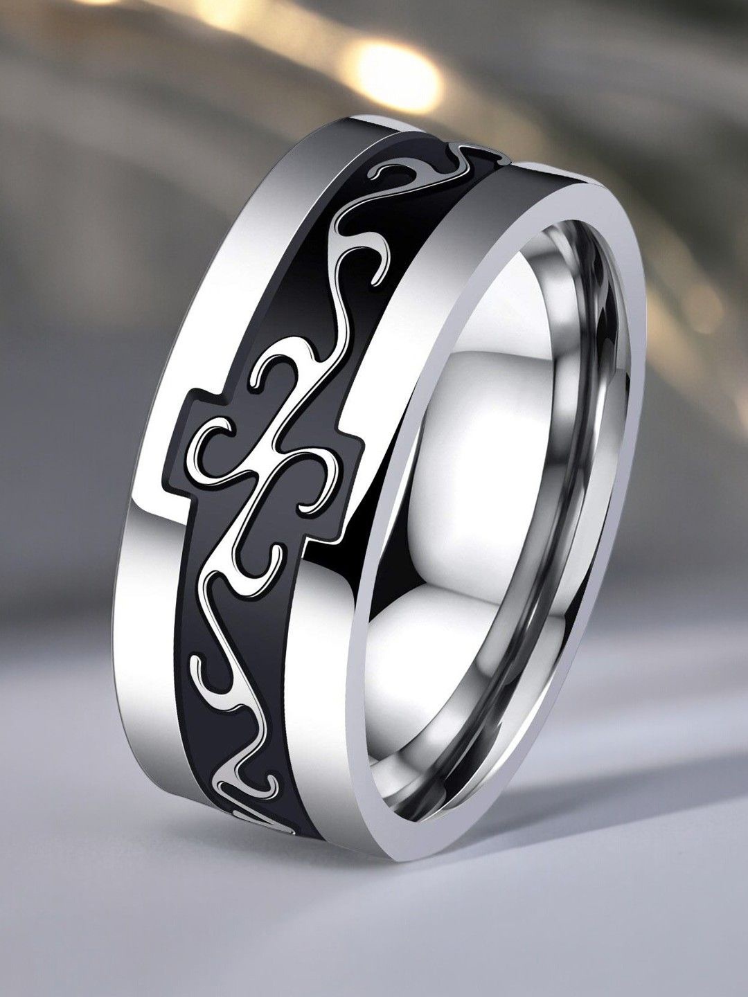 

fabula Men Celtic Symbol Stainless Steel Band Ring, Silver