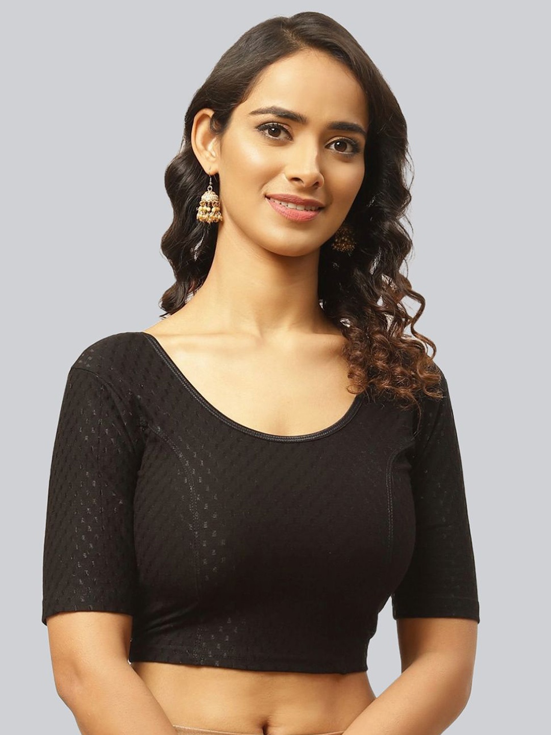 

Fressia Fabrics Woven Design Saree Blouse, Black