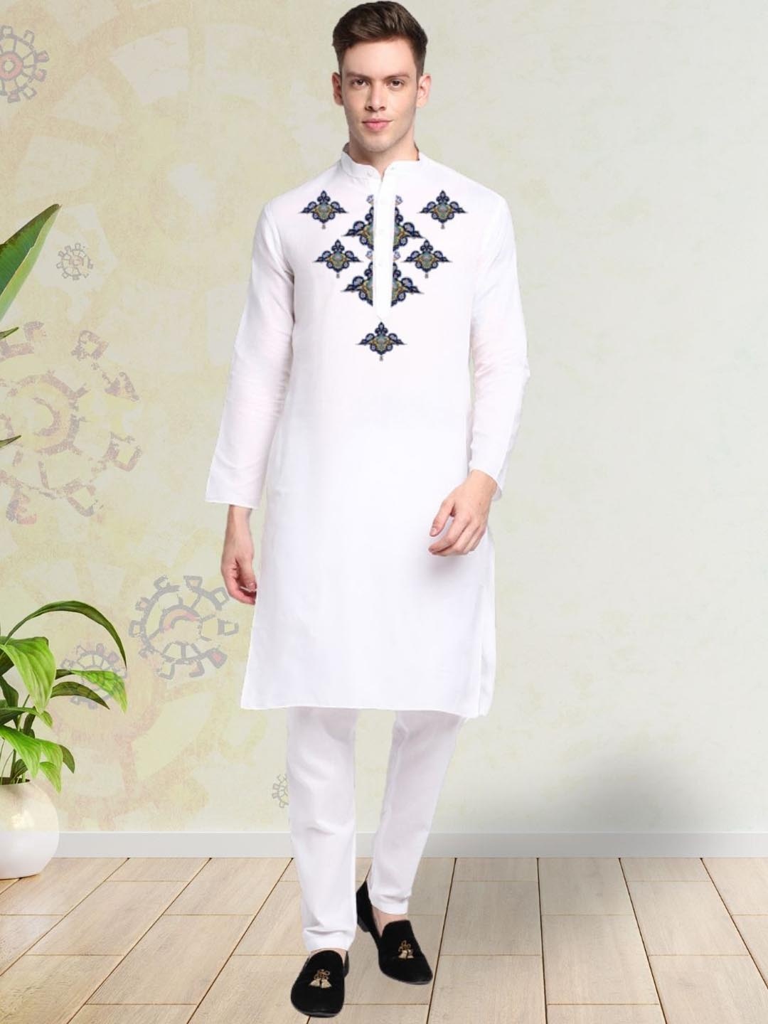 

DEVOILER Ethnic Motifs Yoke Design Mandarin Collar Straight Kurta, White