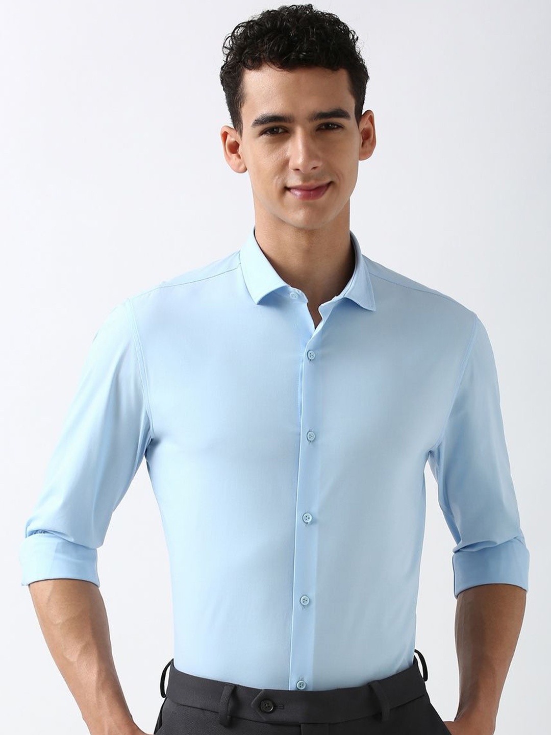 

Peter England Men Super Slim Fit Opaque Formal Shirt, Blue