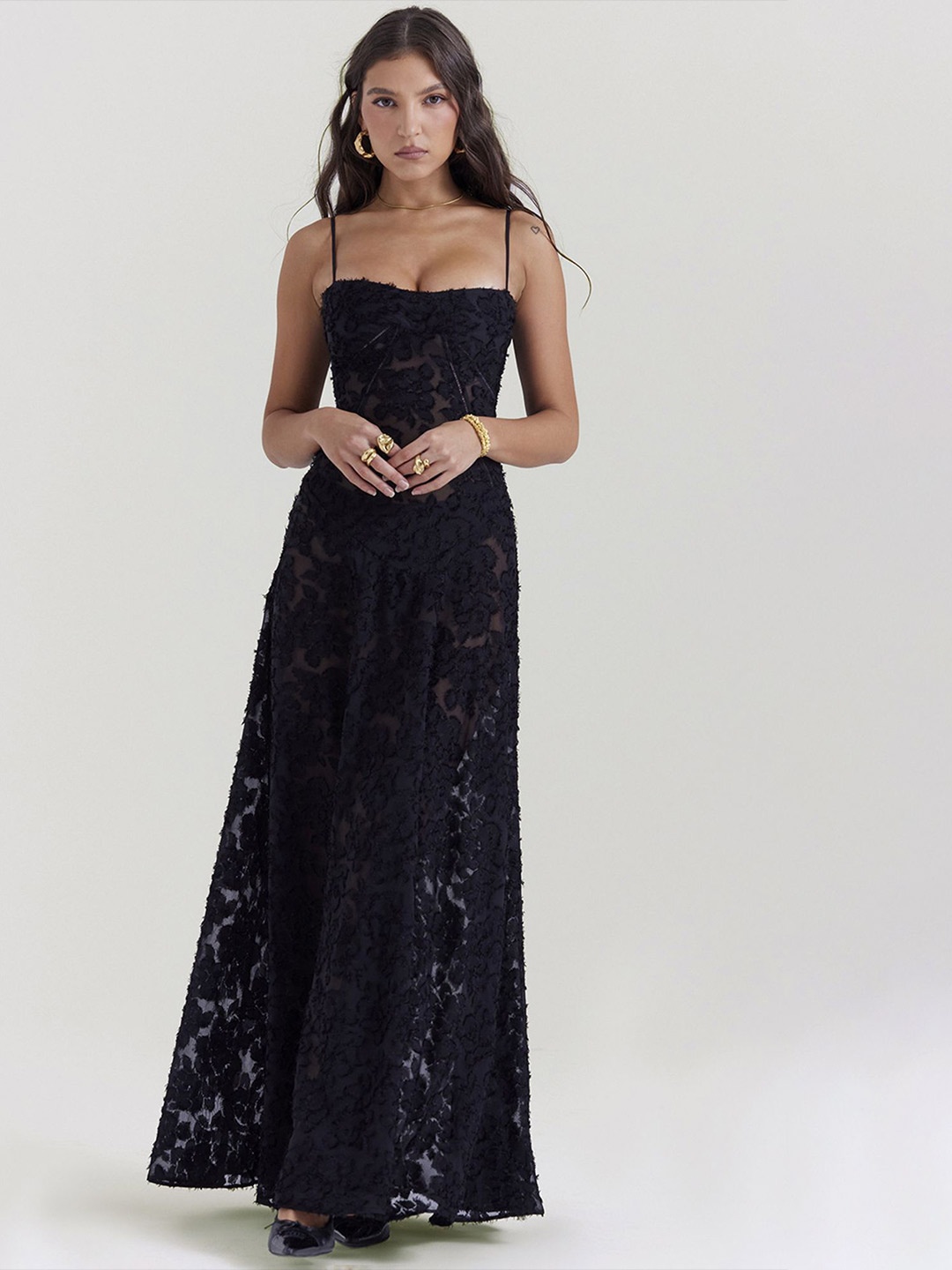 

LULU & SKY Women Lace-up Maxi Dress, Black