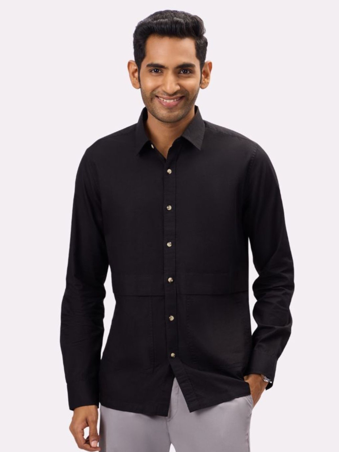 

Bombay High Men Slim Fit Opaque Casual Shirt, Black