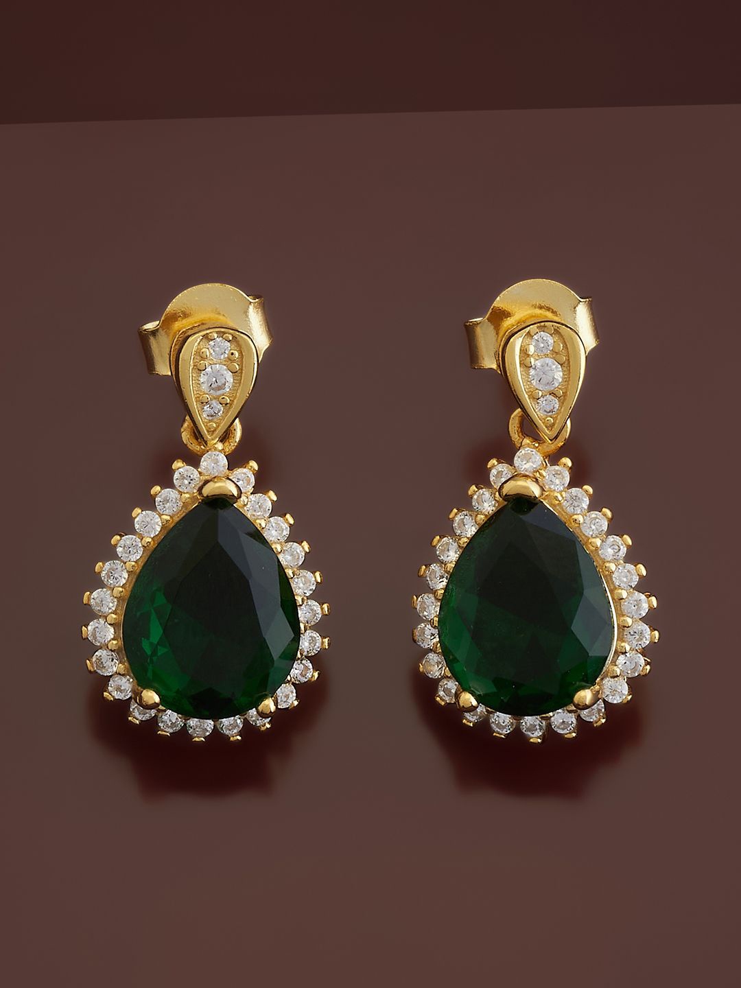 

Kushal's Fashion Jewellery Sterling Silver Cubic Zirconia Gold-Plated Studs, Green