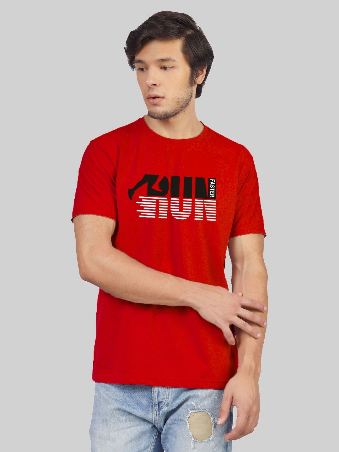 

Greylongg Men Typography Printed Round Neck Cotton T-shirt, Red
