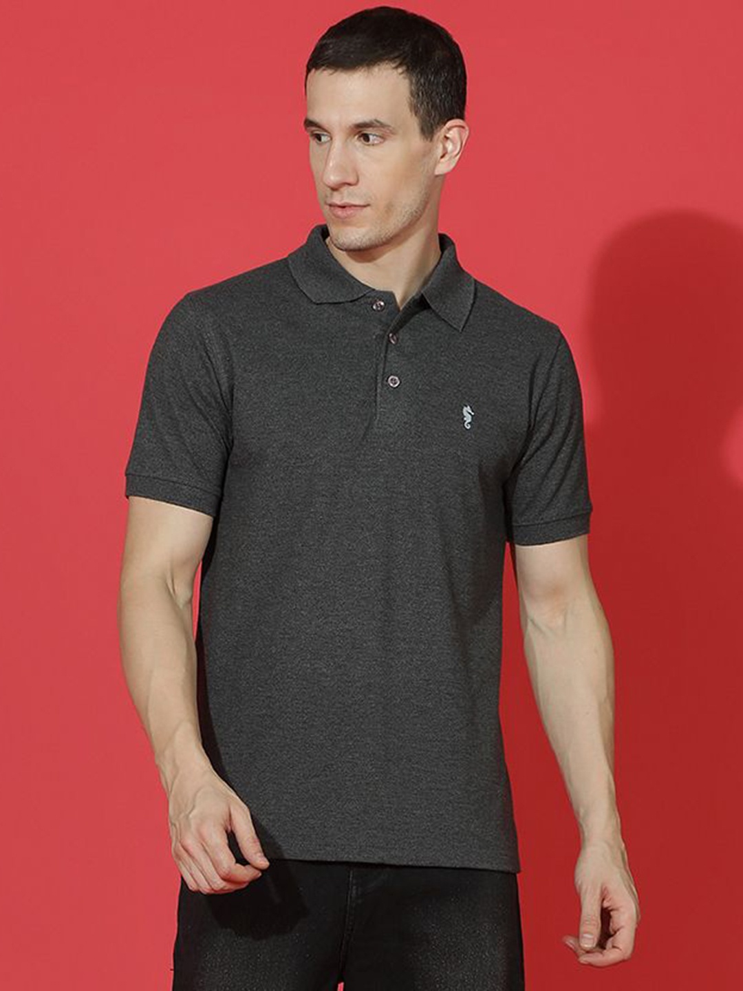 

EPPE Men Anti Odour Solid Polo Collar Cotton T-shirt, Grey