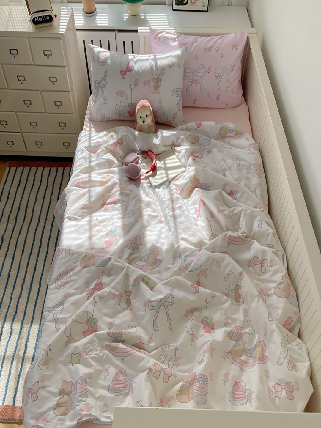 

JC HOME Pink & White 4 Pieces Floral Double King Bedding Set
