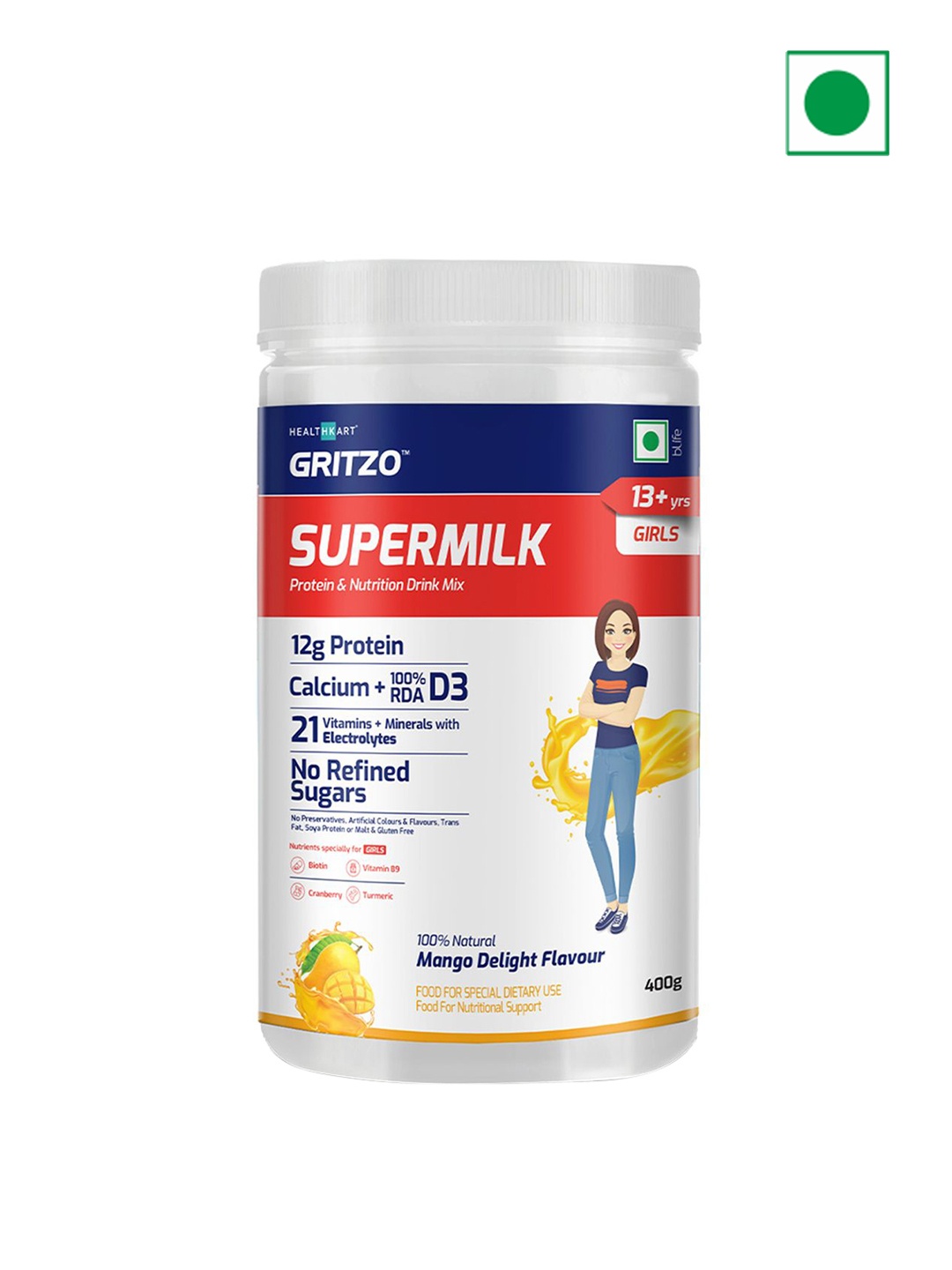 

Gritzo SuperMilk Daily Nutrition - Mango Delight Flavour- 400 g, Brown