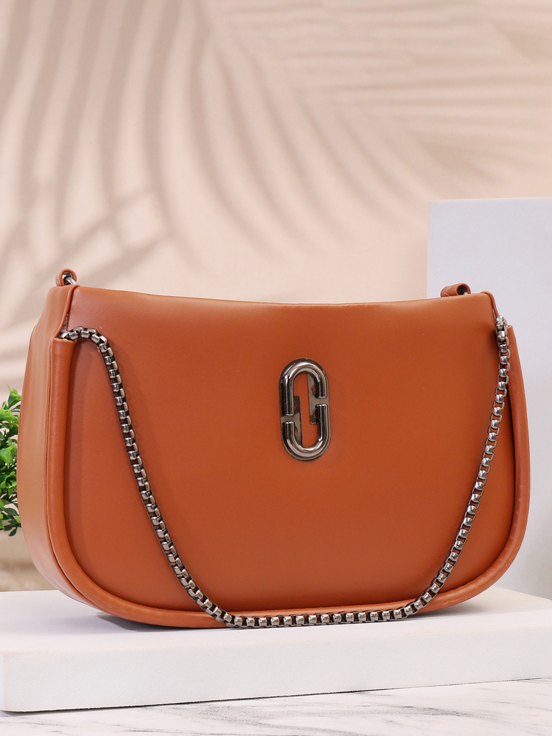 

ROSS BROWN PU Structured Sling Bag with Tasselled, Tan