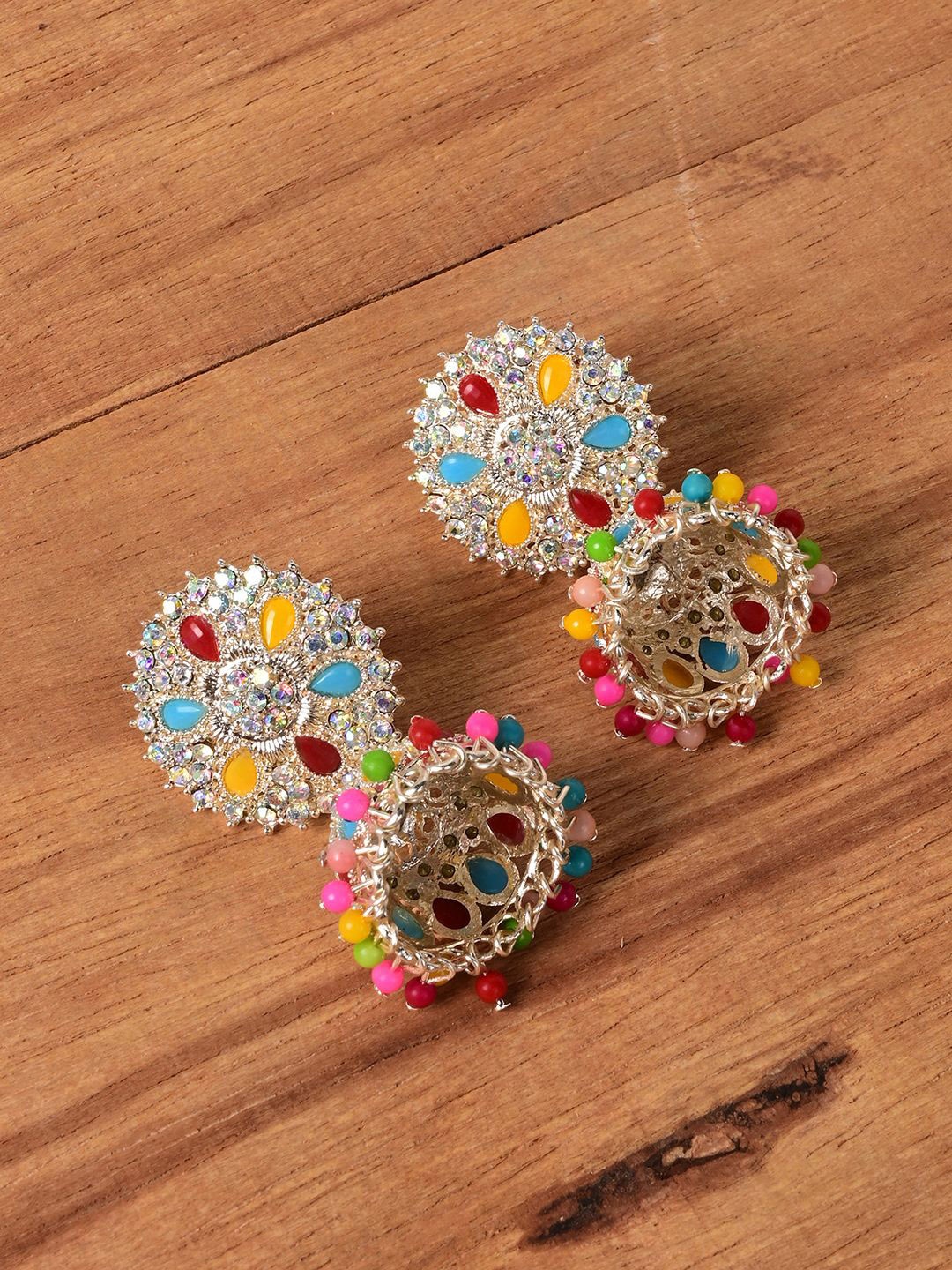 

Keviv Silver-Plated Dome Shaped Jhumkas Earrings
