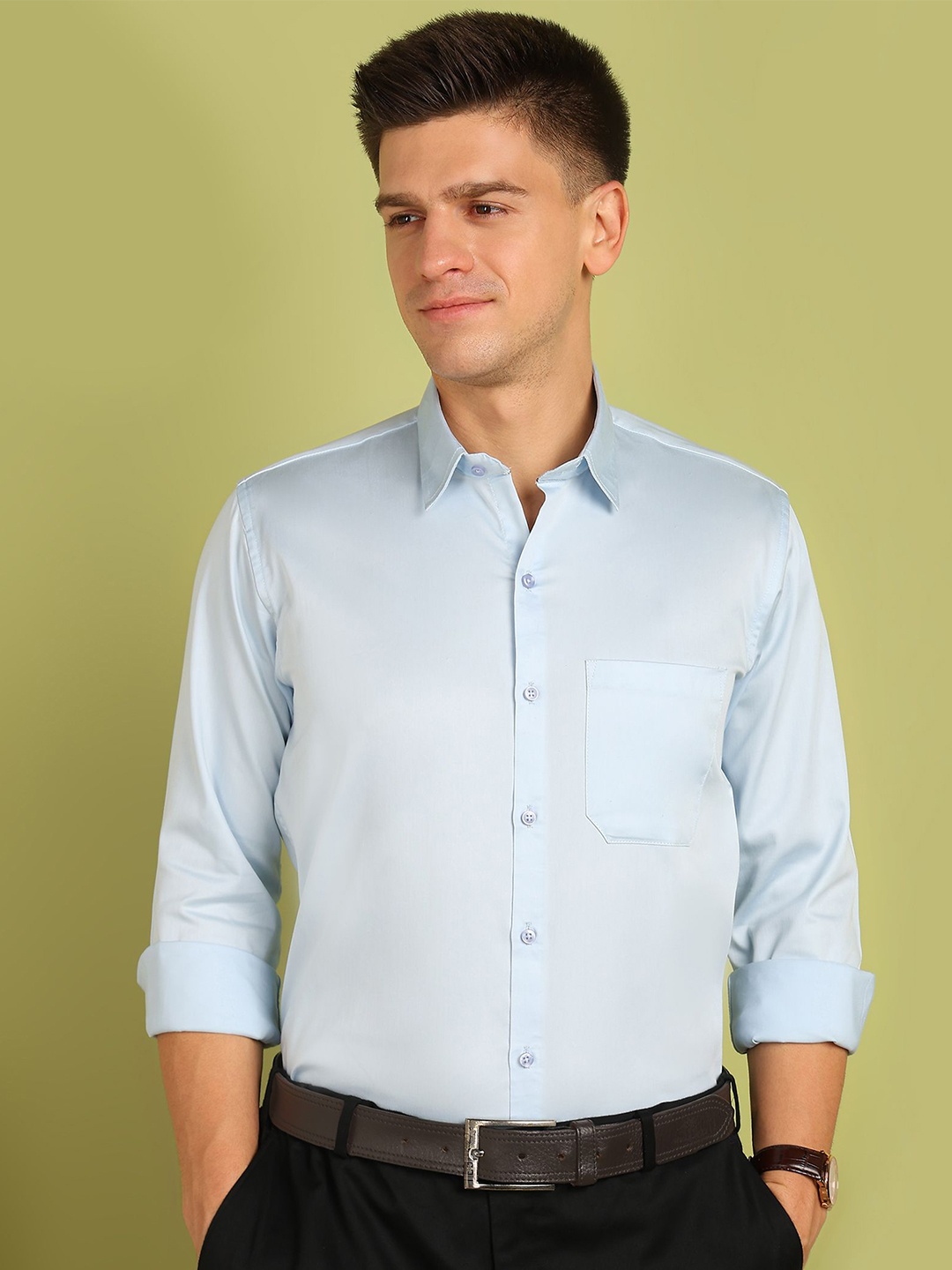 

FUBAR Men Slim Fit Opaque Formal Shirt, Blue