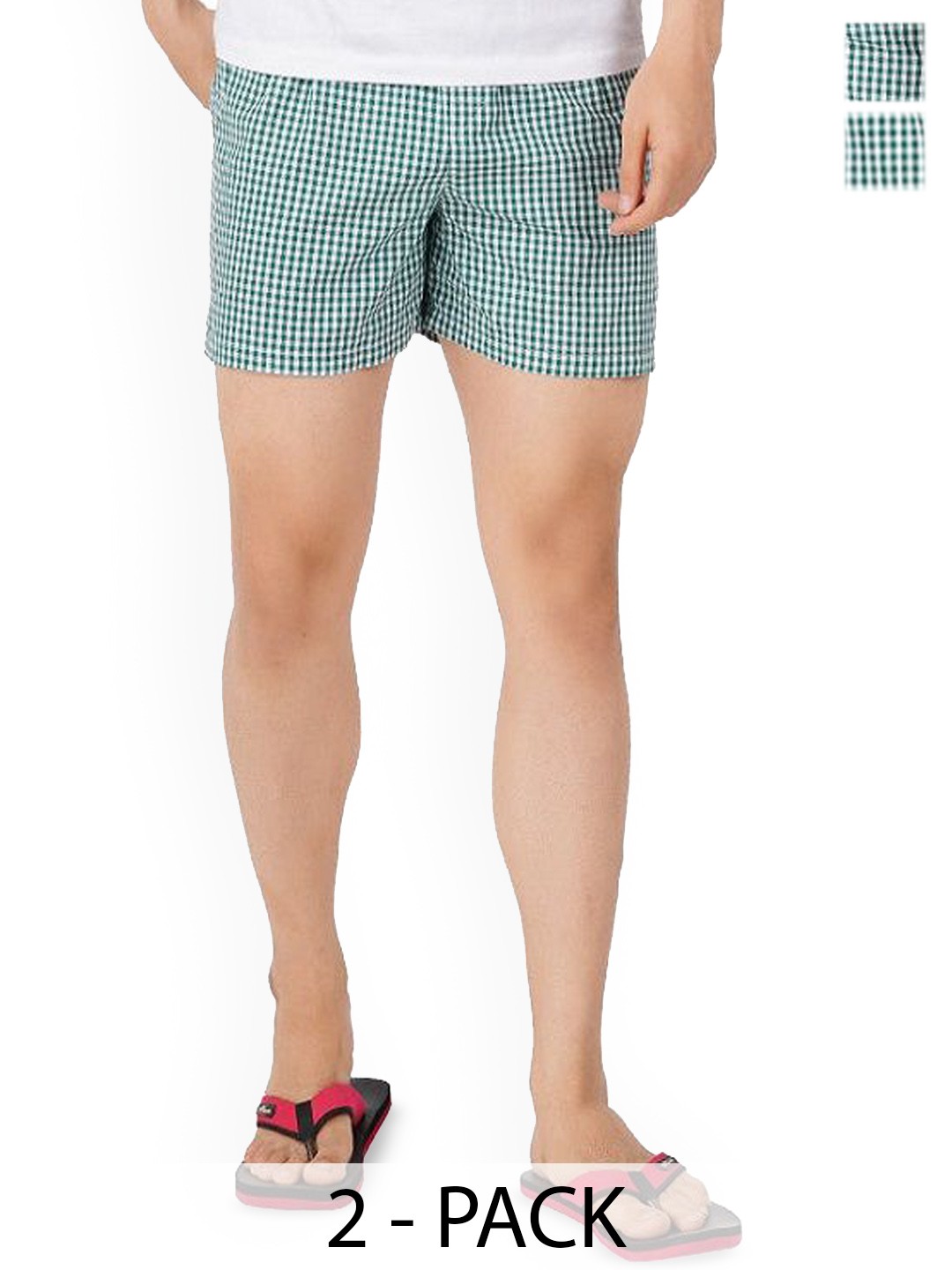

Ramraj Pack Of 2 Cotton Checked Woven Boxers RAMSHORTS_WS5, Green
