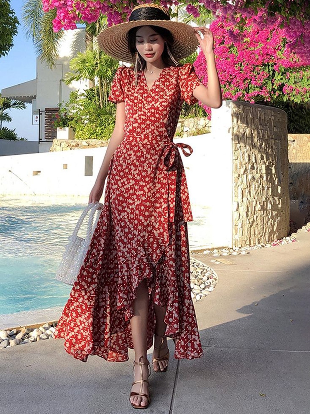 

LULU & SKY Printed Tie-up Detail Maxi Dress, Red