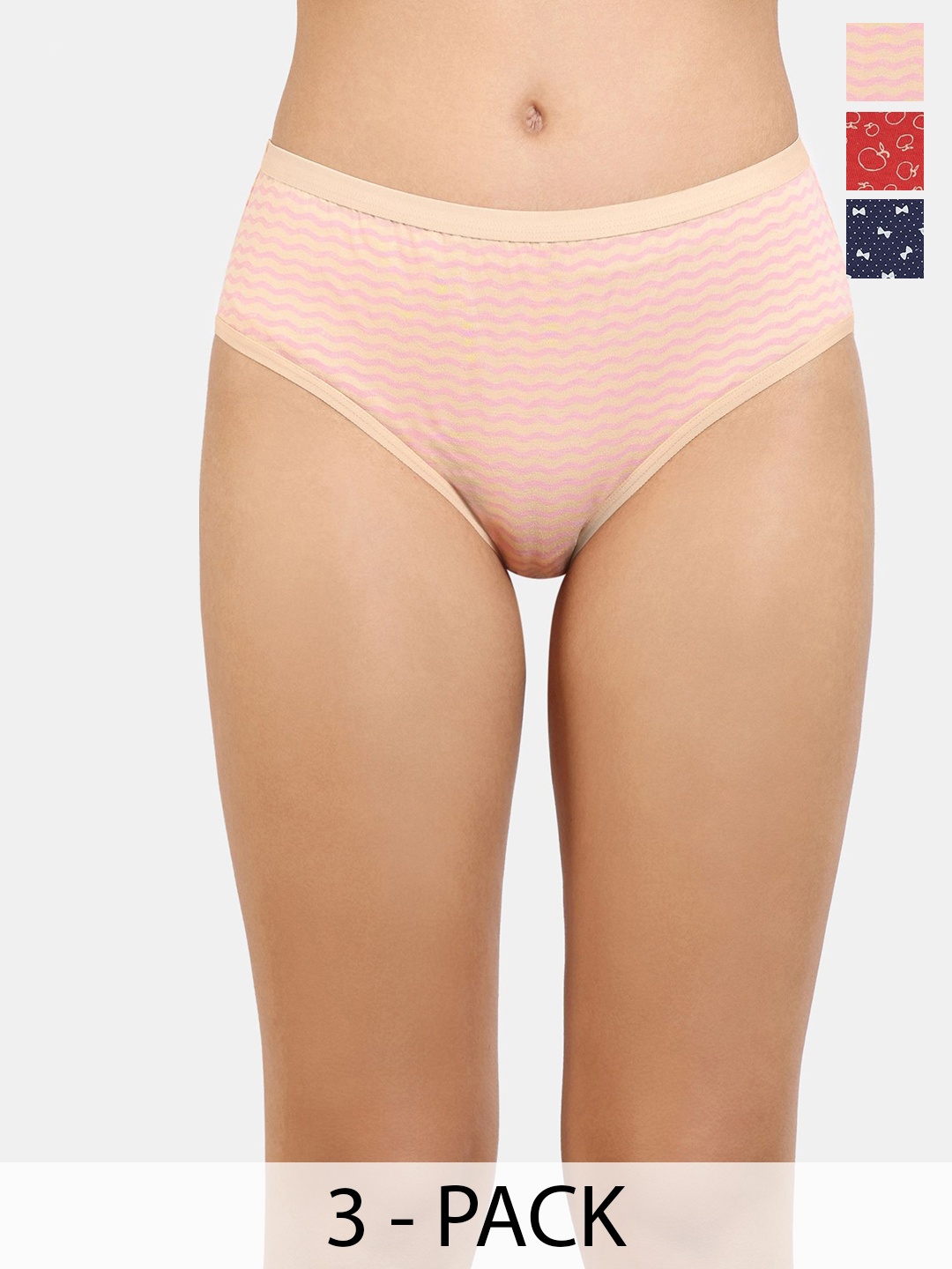 

Rosaline by Zivame Pack Of 3 Assorted Hipster Briefs RO2074FASHZIRED, Multi