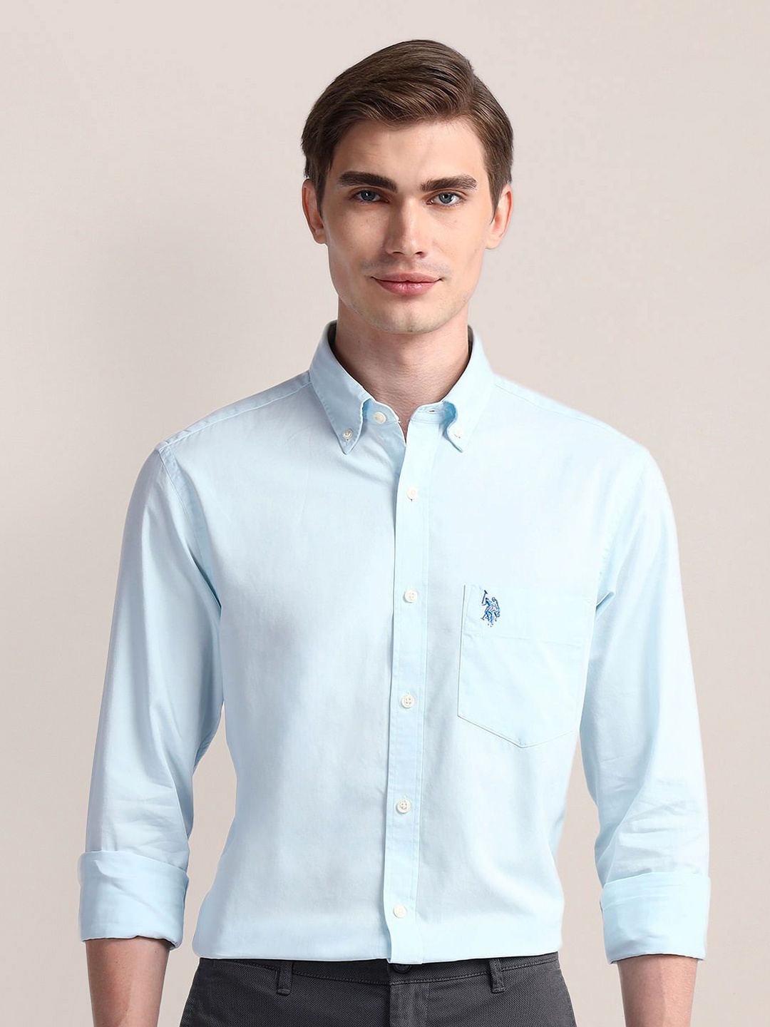 

U.S. Polo Assn. Men Classic Button-Down Collar Solid Cotton Casual Shirt, Blue