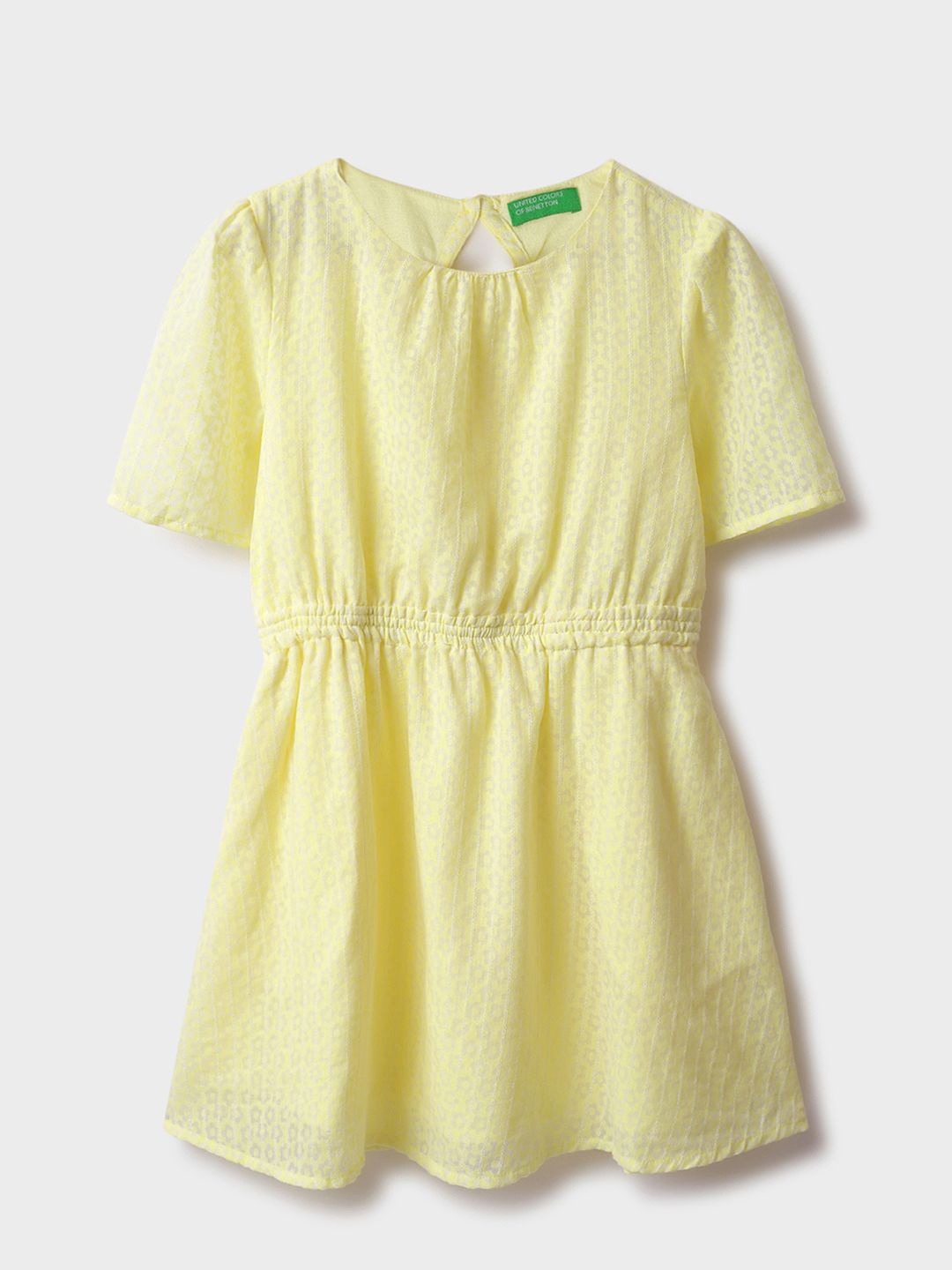 

United Colors of Benetton Girls Regular Fit Round Neck Textured Dresses, Yellow