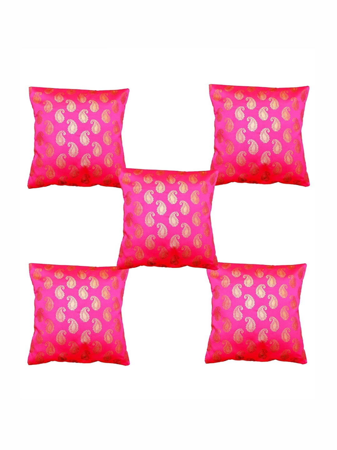 

Pink Parrot Pink & Gold-Toned 5 Pieces Ethnic Motifs Square Cushion Covers