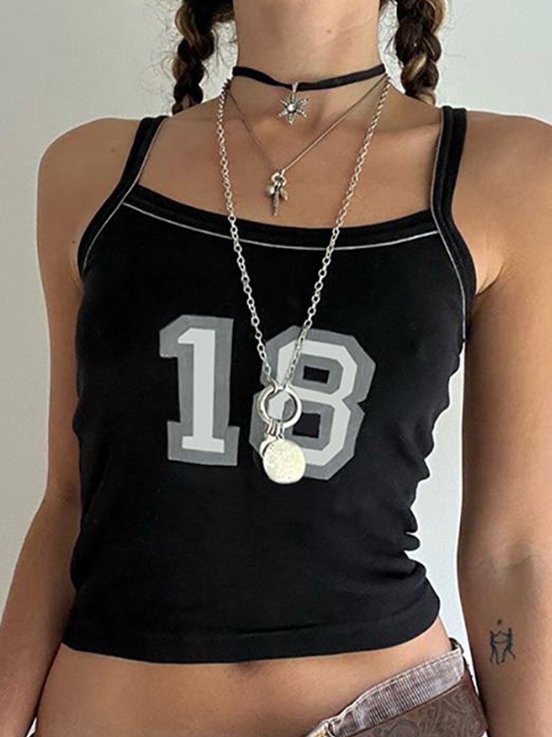 

StyleCast x Revolte Women Typography Printed Shoulder Straps Top, Black