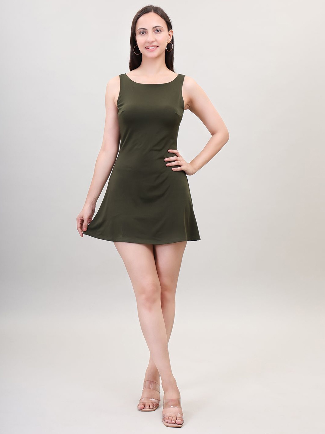 

KRICKEE Solid Mini Sheath Dress, Olive