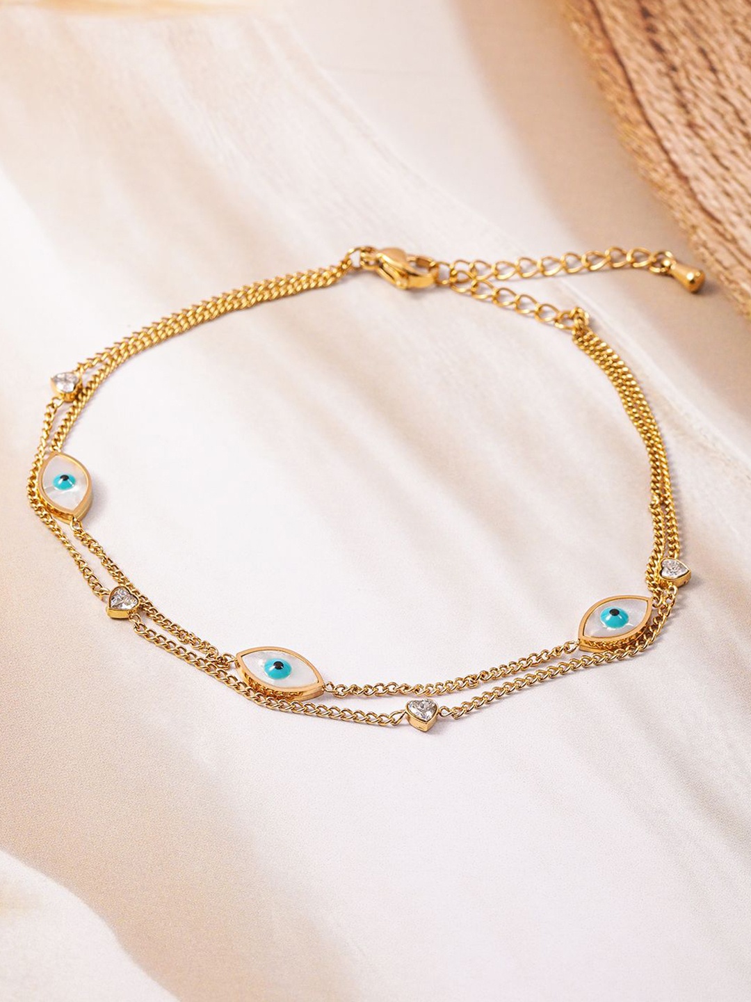 

Rubans 18K Gold Plated StainlessSteel TarnishFree Waterproof Evil Eye Demi-Fine Anklet