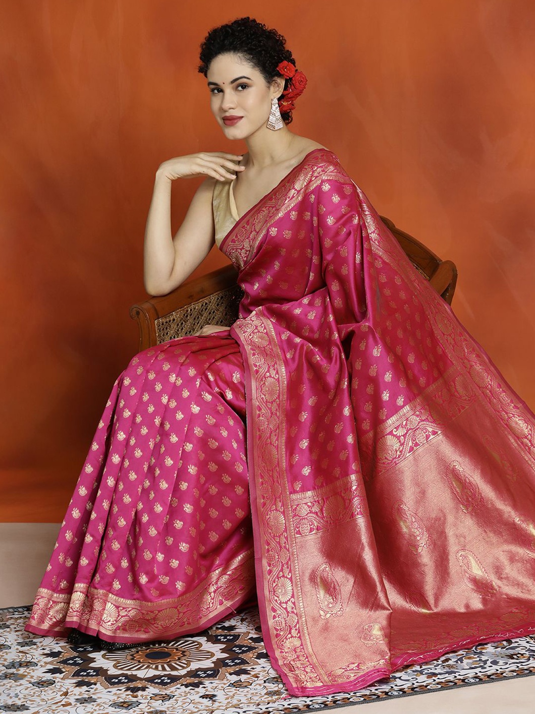 

Jaipur Kurti Silk Banarasi Zari Woven Heavy Saree, Pink