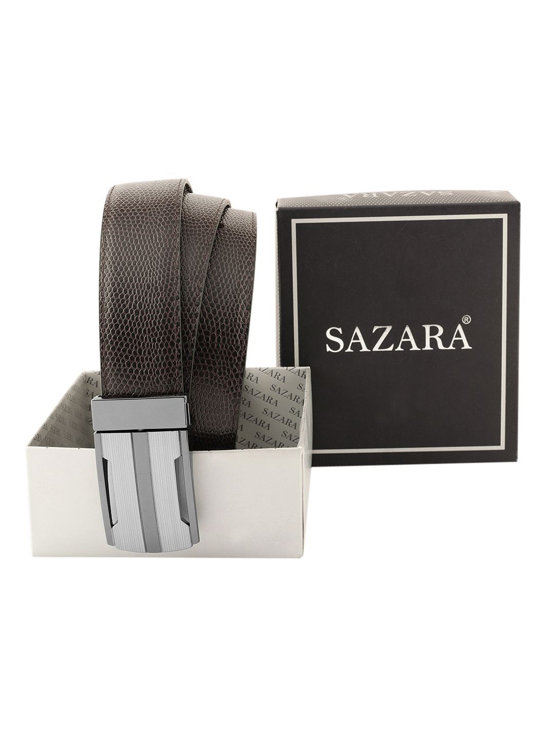 

SAZARA Men Textured Leather Reversible Belt, Brown