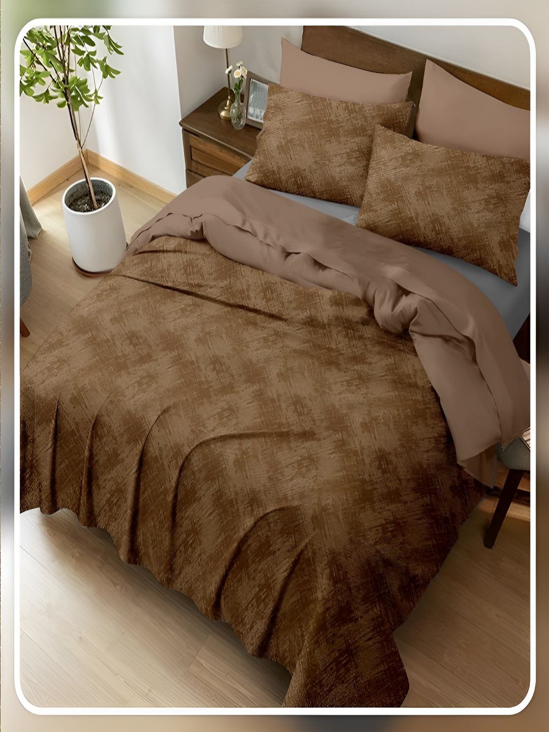 

tundwal's Brown & Beige 400 TC King Bedsheet with 2 Pillow Covers