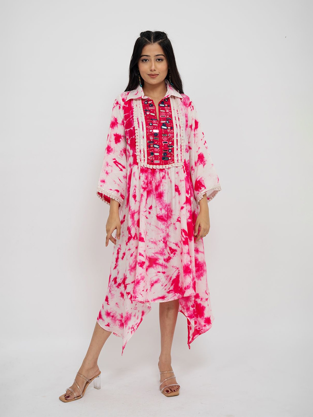 

AFFAIRE'S BY LEVELL5 Women Tie and Dye A-Line Midi Dress, Pink