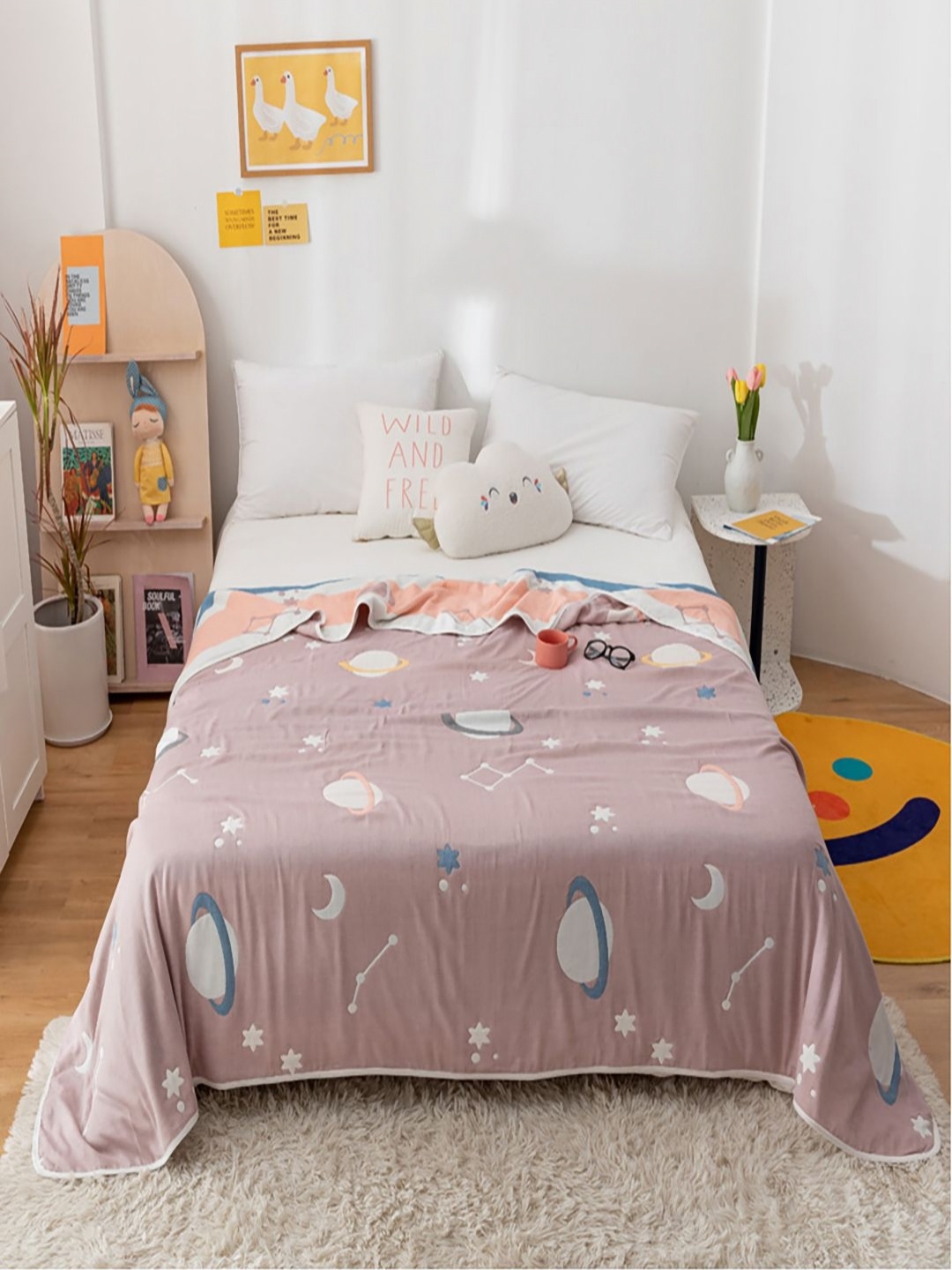 

JC HOME Purple & White Printed Pure Cotton AC Room 400 GSM Single Bed Quilt