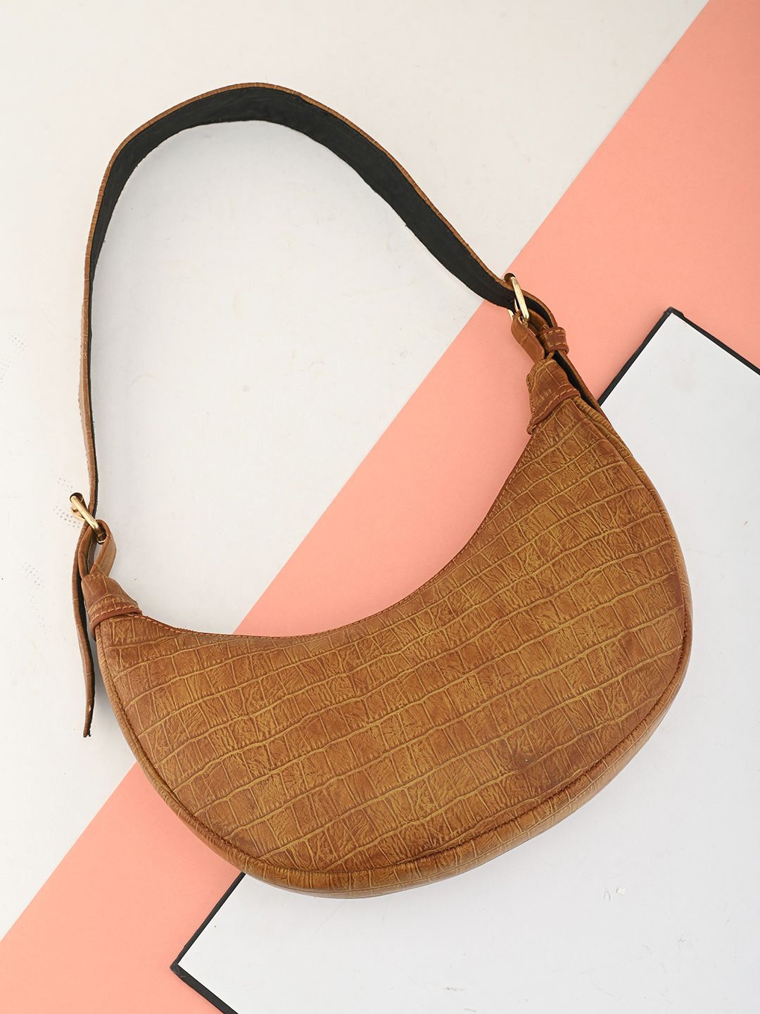 

DressBerry Textured Half Moon Shoulder Bag, Brown