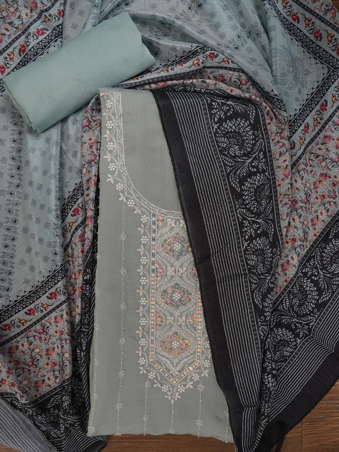

Jaipur Kurti Embellished Pure Silk Dress Material with Dupatta, Sea green
