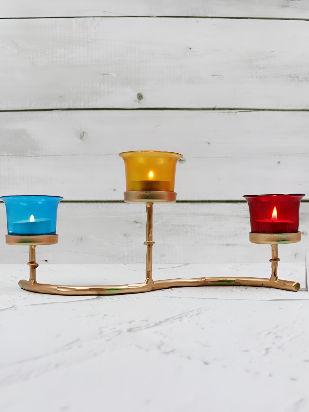 

HOSLEY Gold-Toned & Blue Metal Candle Holder