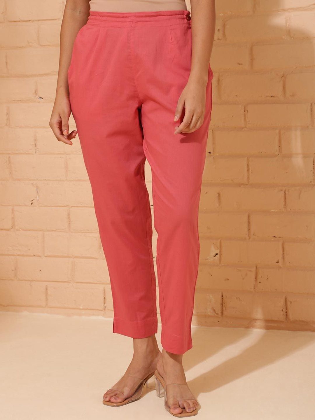 

Fabindia Women High-Rise Trousers, Pink