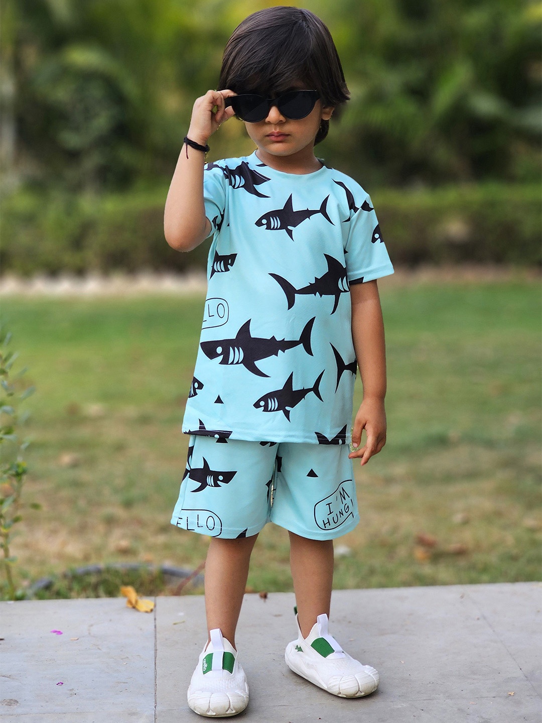 

Emblica Boys Printed Round Neck T-shirt with Shorts, Blue