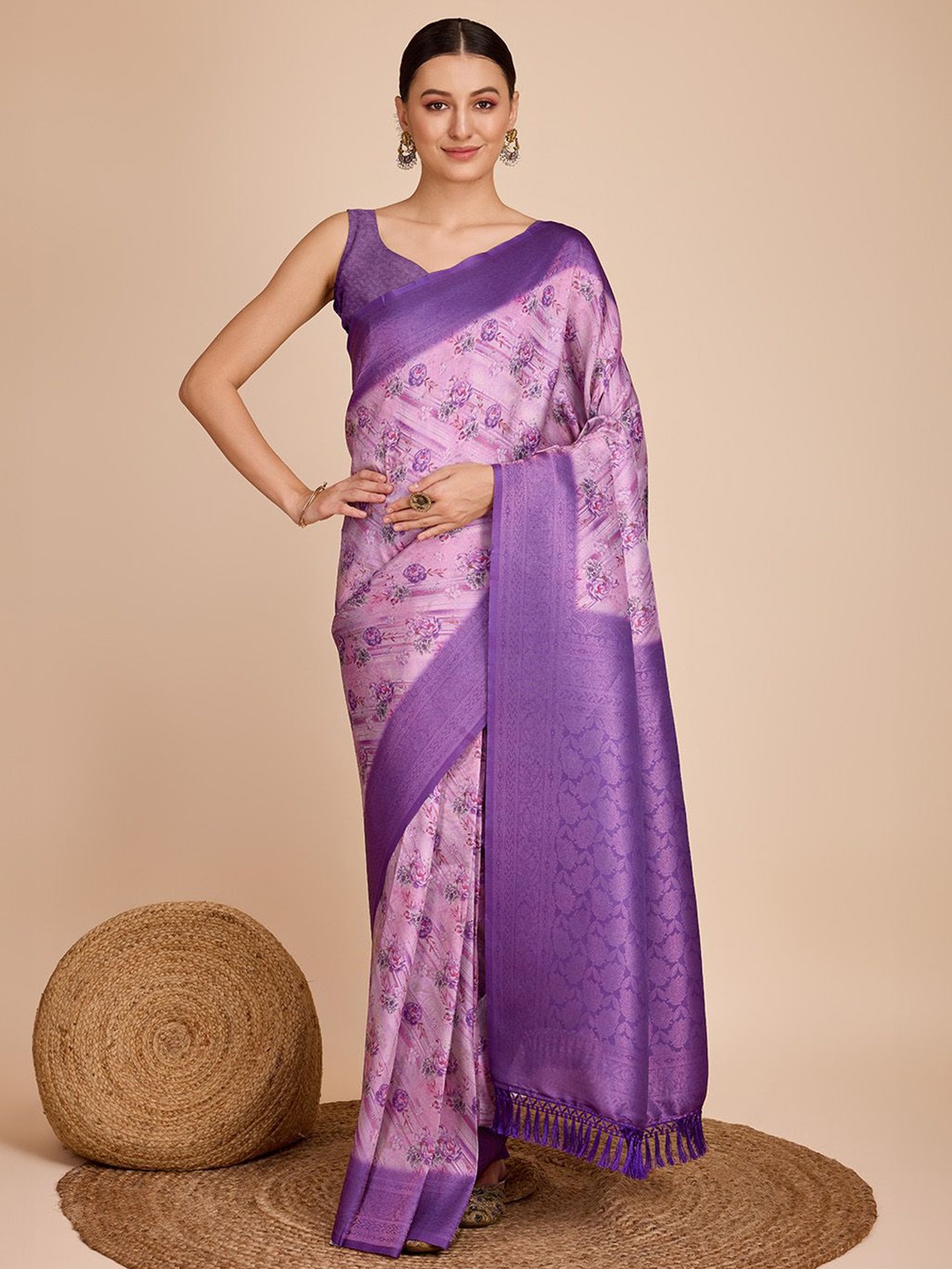 

Kriyansh Ethnic Motifs Zari Kanjeevaram Saree, Purple