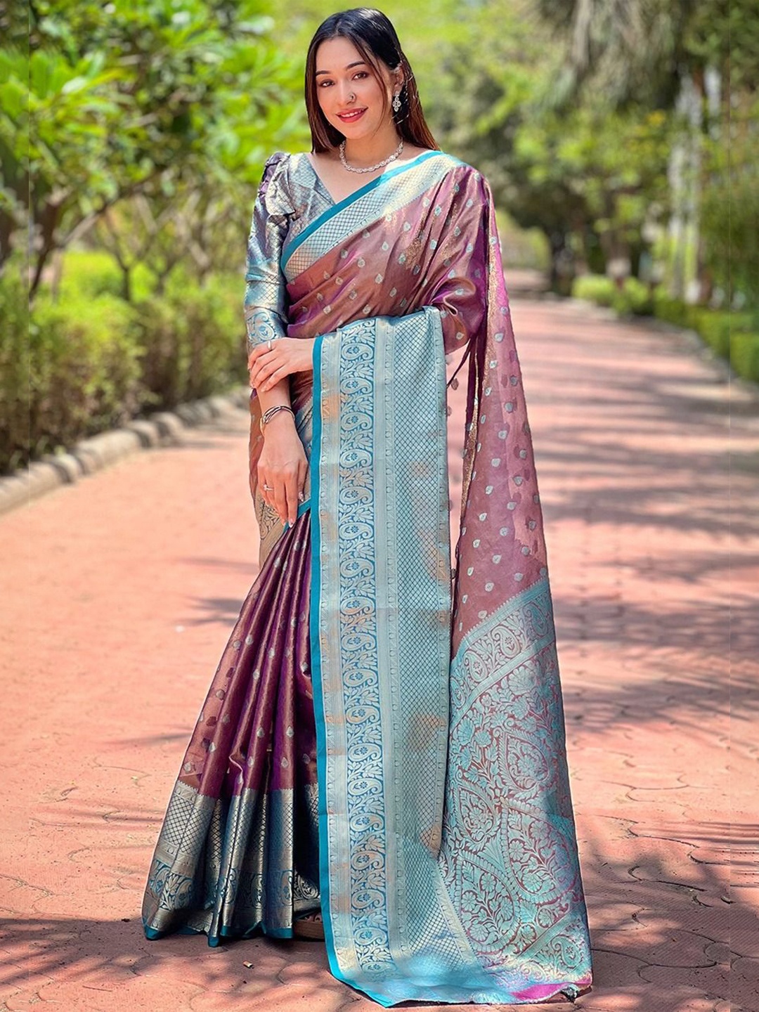 

SGF11 Woven Design Zari Art Silk Kanjeevaram Saree, Purple