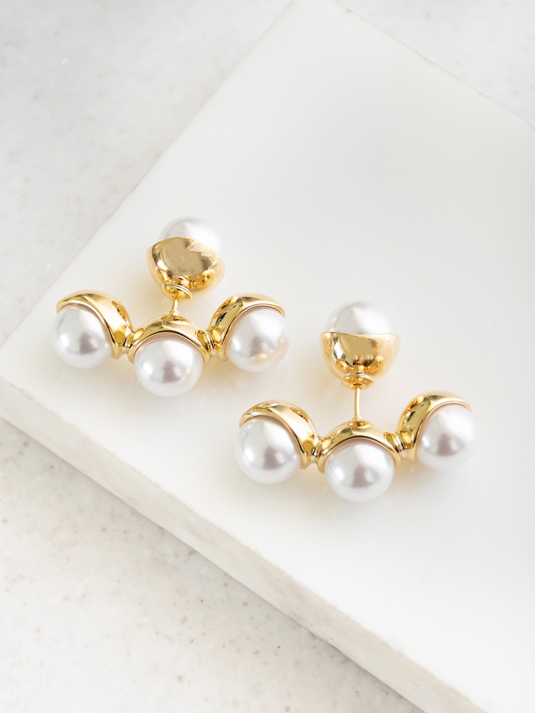 

Upakarna Stainless Steel Pearl Studs, Gold