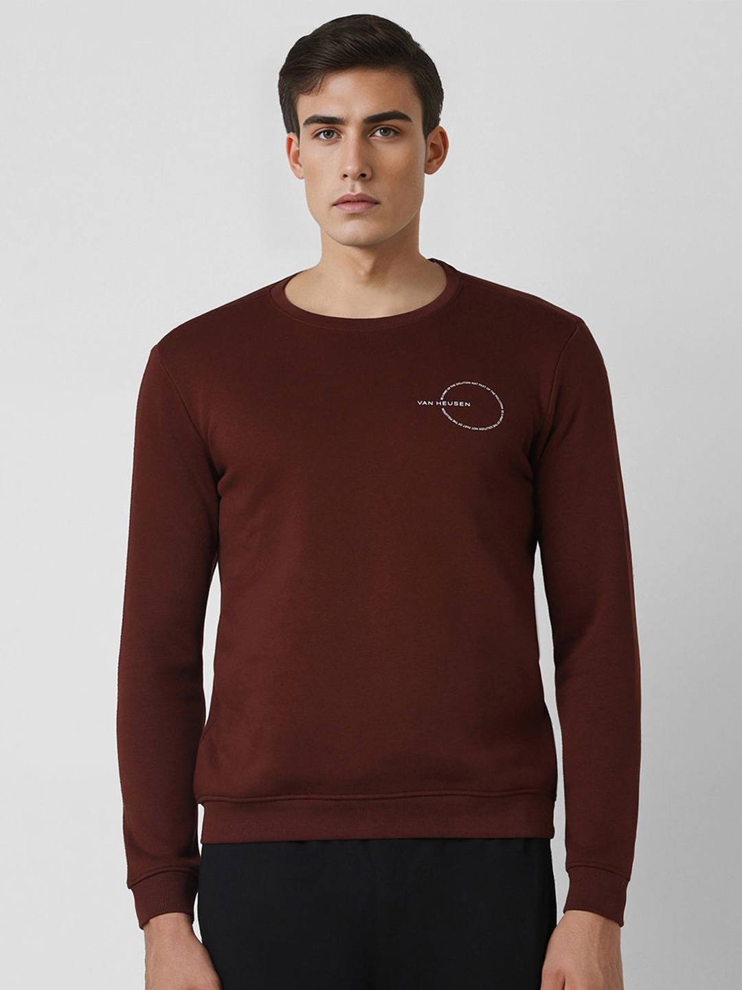 

Van Heusen Flex Men Round Neck Solid Sweatshirt, Brown
