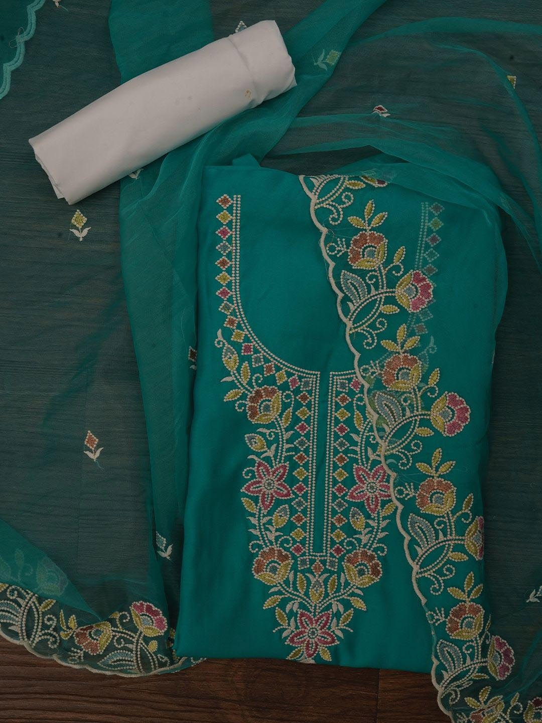 

Jaipur Kurti Zari Pure Cotton Dress Material with Dupatta, Teal