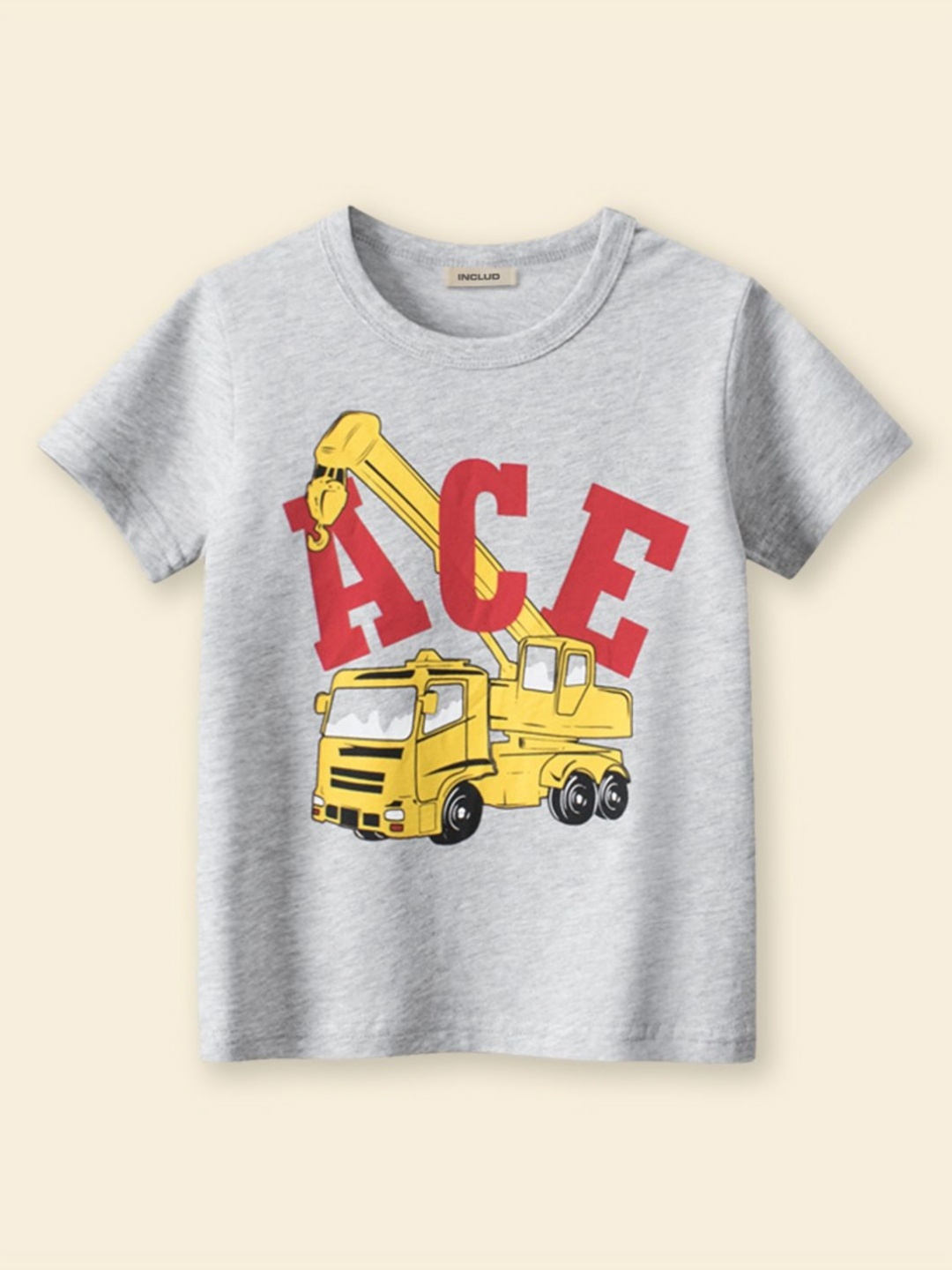 

INCLUD Boys Graphic Printed Round Neck Cotton T-shirt, Grey