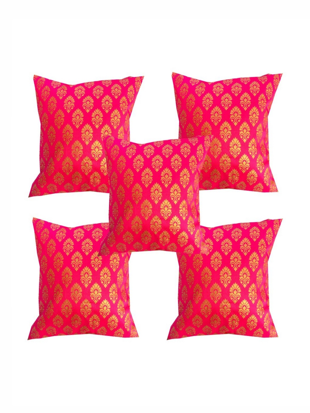 

Pink Parrot Pink & Gold-Toned 5 Pieces Ethnic Motifs Printed Square Cushion Covers