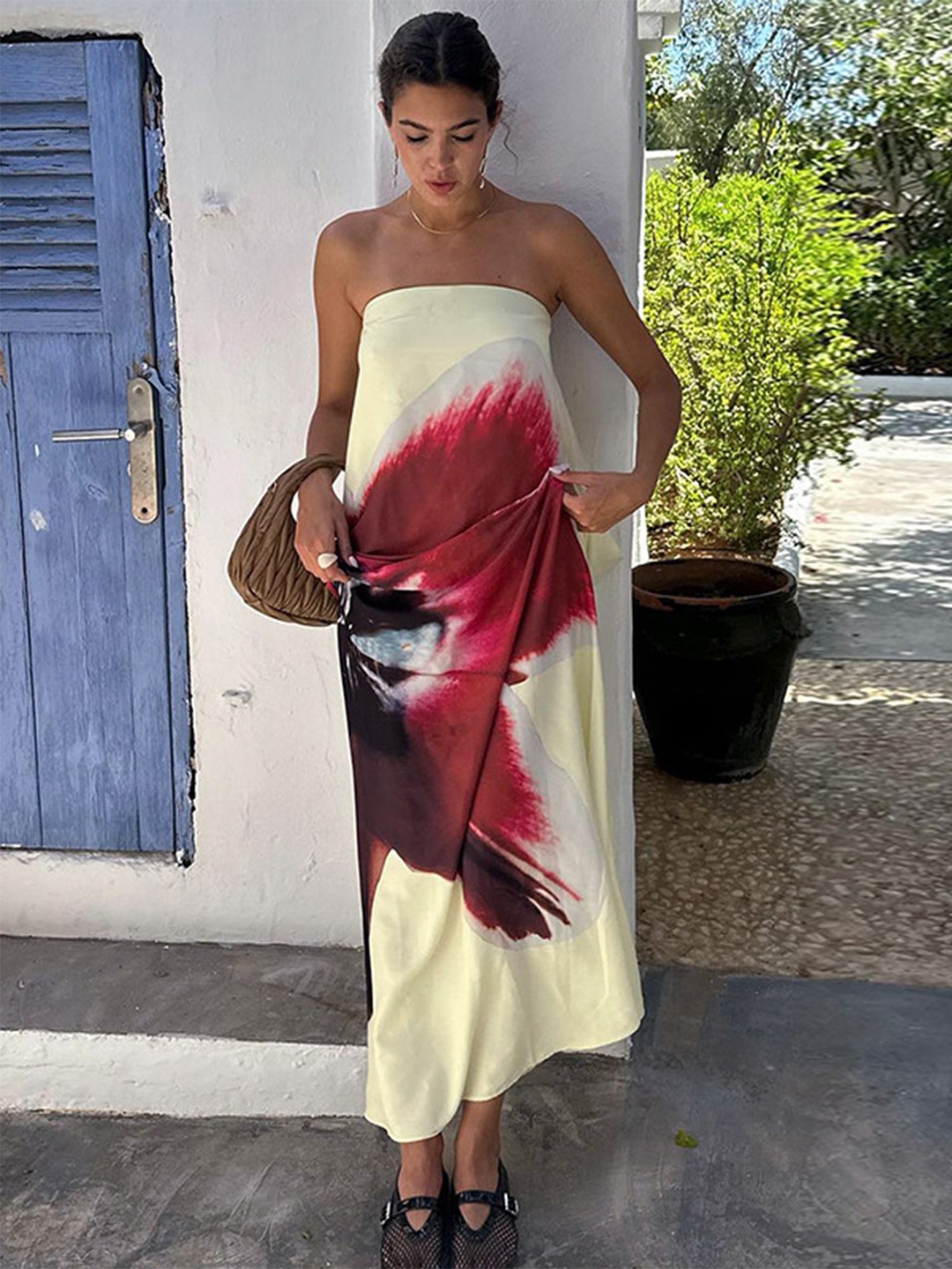 

LULU & SKY Tie and Dye Dyed Maxi Bandeau Dress, Red