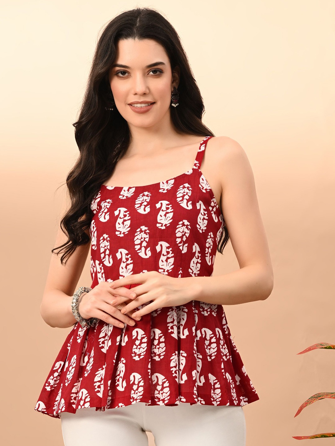 

LYCHNIS Floral Print Cotton Crop Top, Maroon