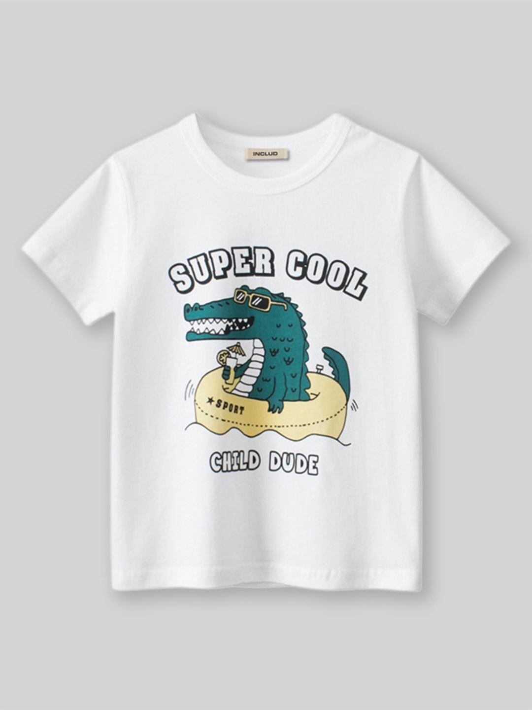 

INCLUD Boys Graphic Printed Round Neck Cotton T-shirt, White