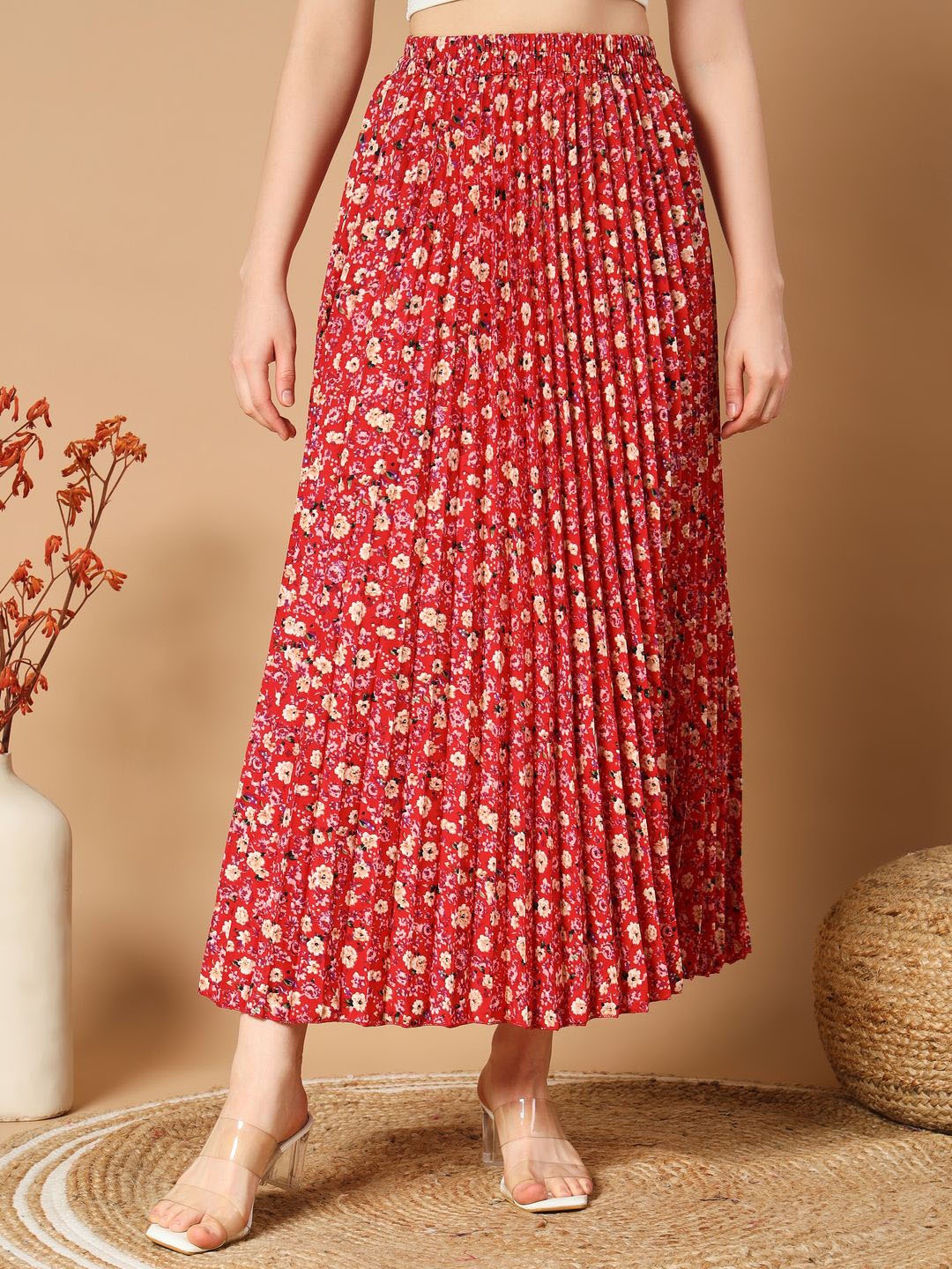 

OTABU Women Printed A-line Maxi Skirts, Red