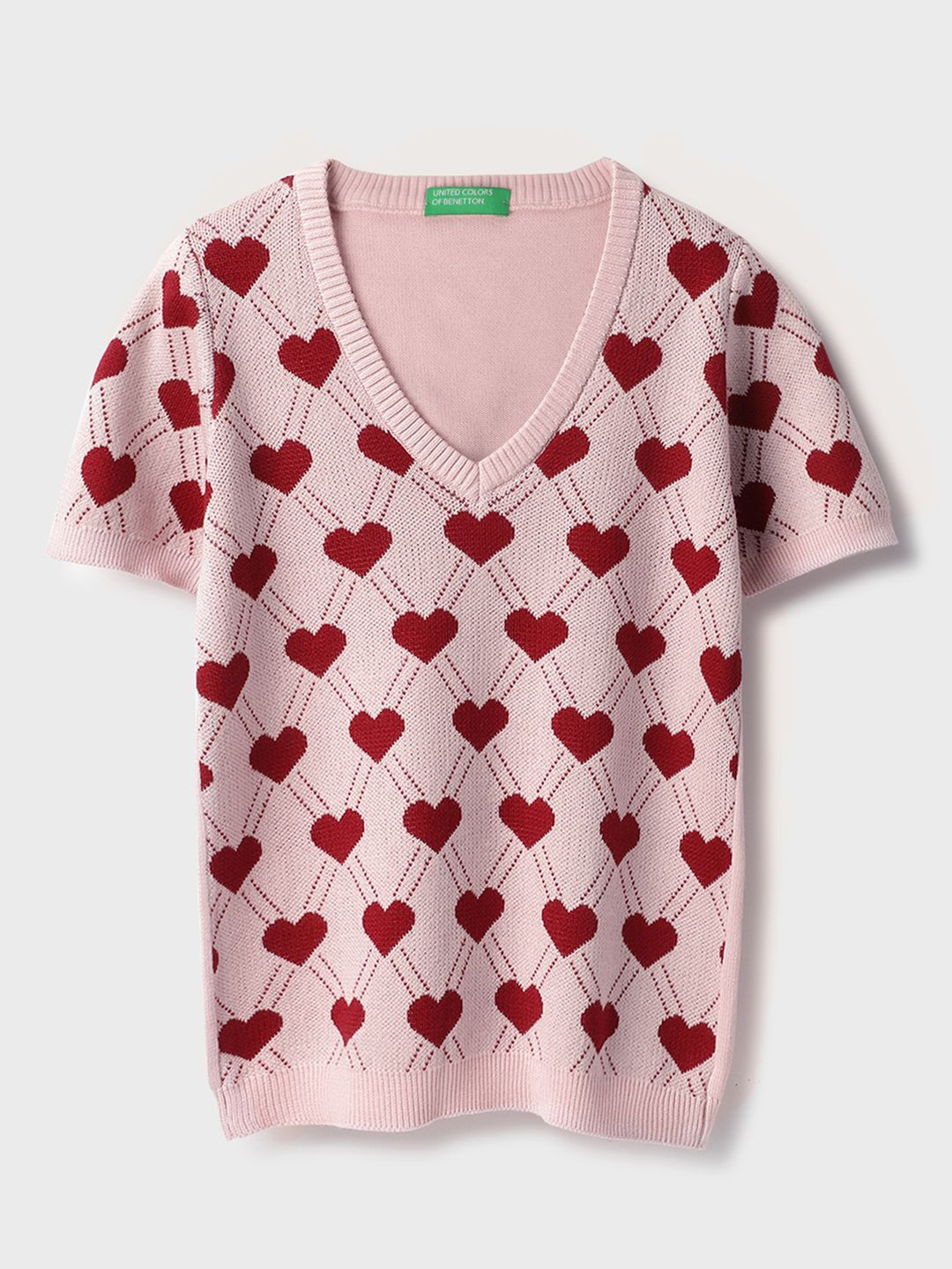 

United Colors of Benetton V-Neck Self Design Pure Cotton Sweaters, Pink