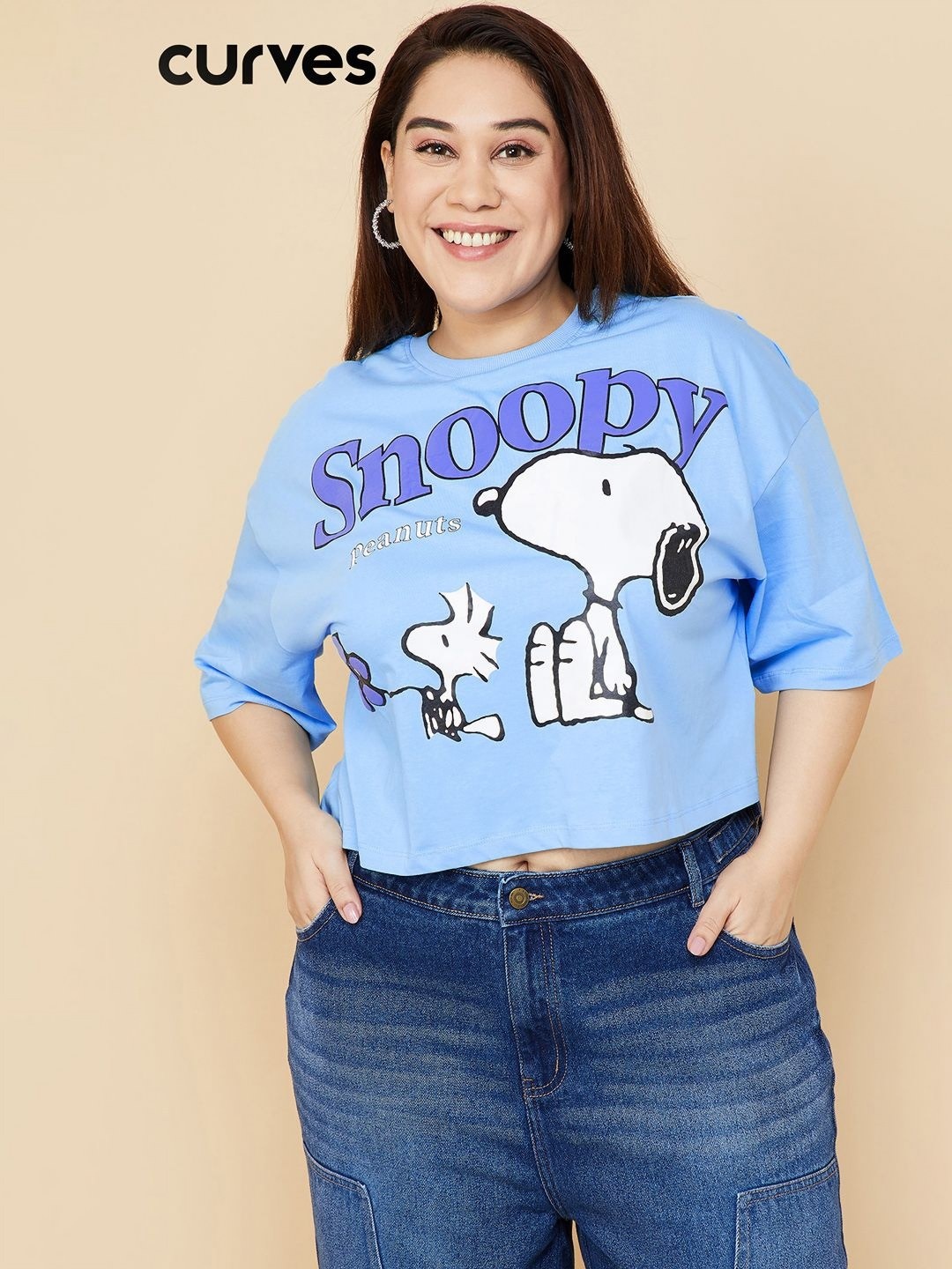 

max URB_N Women Snoopy Printed Cropped T-shirt, Blue