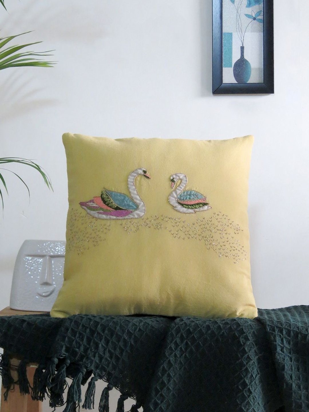 

Mid July Home Yellow & Blue Embroidered Cotton Square Cushion Covers