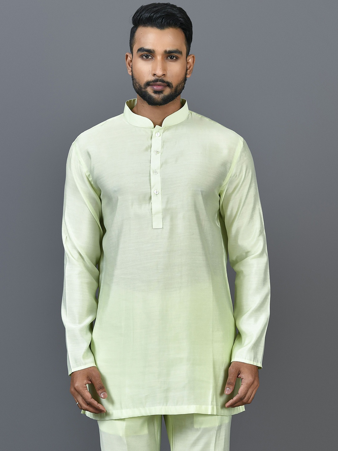 

Sayisha Mandarin Collar Cotton Short Straight Kurta, Lime green