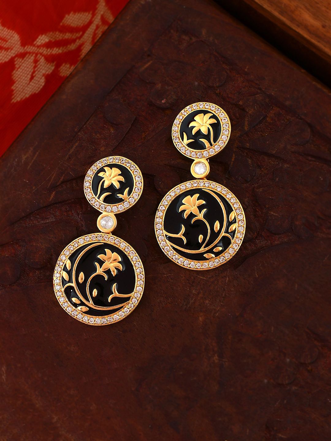 

Voylla Gold plated Kundan Studded Contemporary Enamelled Drop Earrings