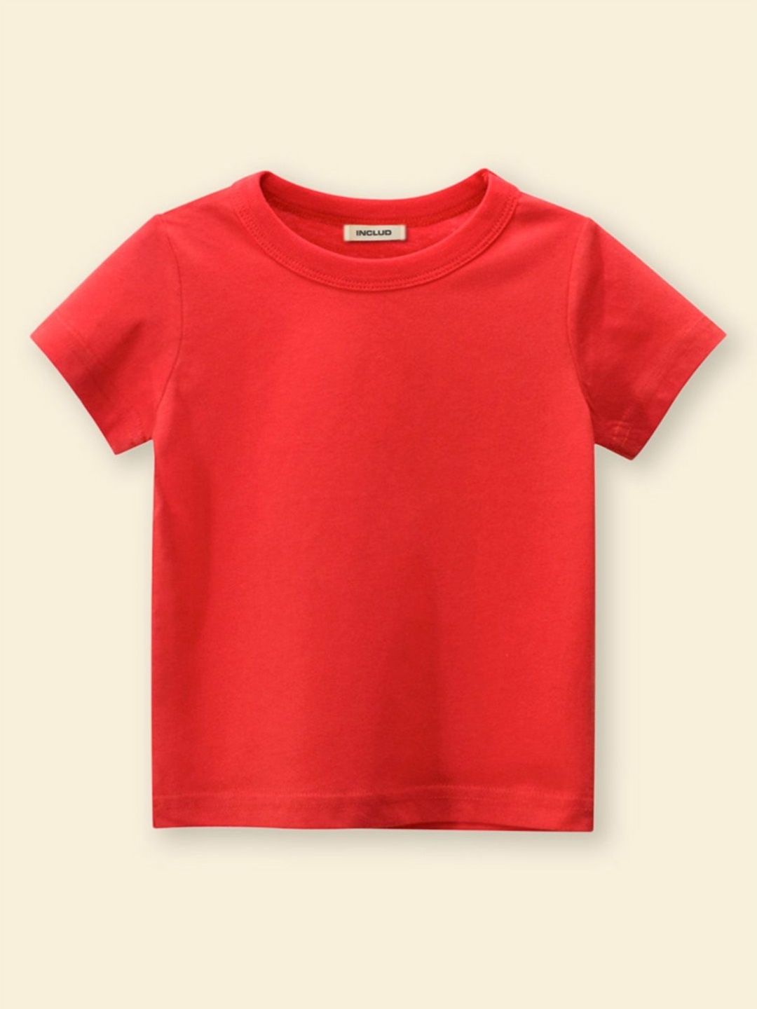 

INCLUD Boys Solid Round Neck Cotton T-shirt, Red